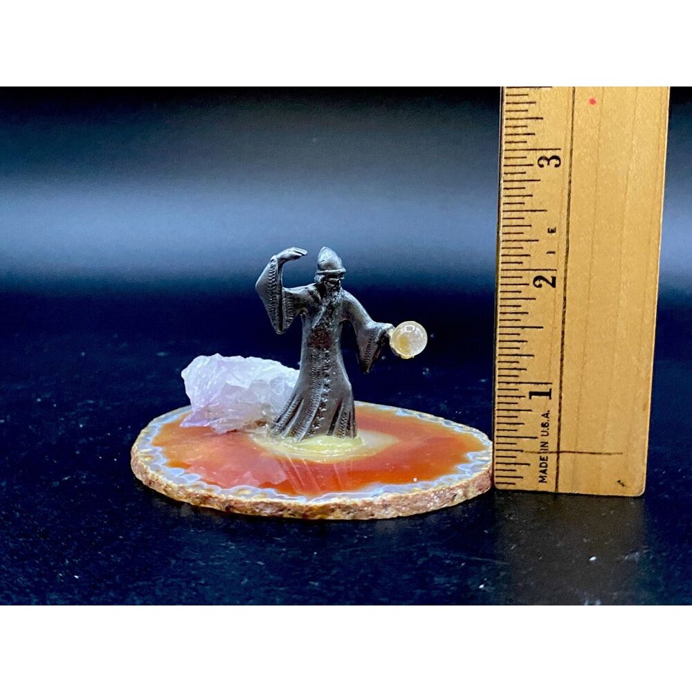 Pewter Wizard Mounted on a Sliced Geode Agate Figurine Crystal Ball - Picture 12 of 12